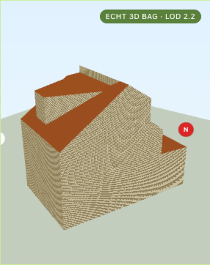 Echte 3D BAG-render van een woning in de Systeemcheck 3D-keuzehulp
